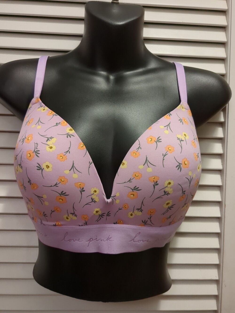 PINK VS Wear Everywhere Wireless Push-Up Bra Flowers Lavender Women's Size 34DD